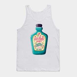 Blue bottle with hand lettering holiday spirit. Cute festive winter holiday illustration. Bright colorful pink and blue greeting card. Tank Top